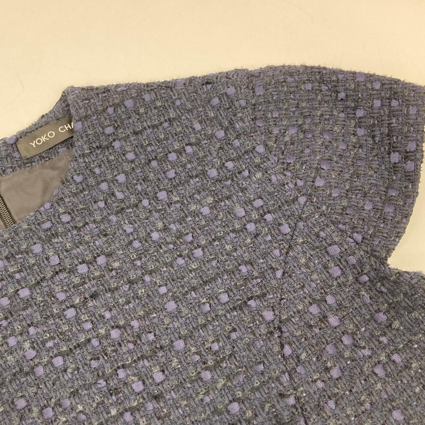 YOKOCHAN YCD-118-372 Navy Tweed Cocoon Dress 36