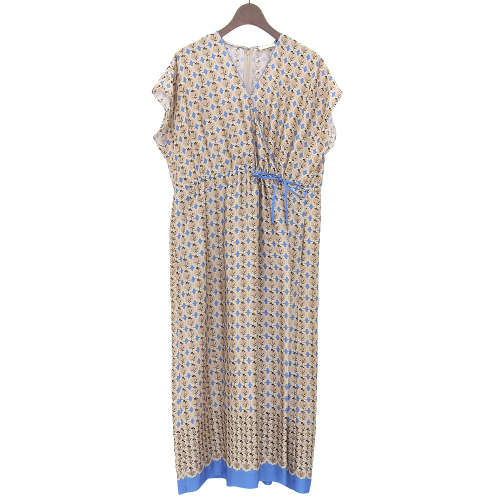 BALLSEY Beautiful Corticum Print Casual Dress for Women, Beige/Blue, Size 36