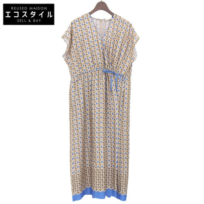 BALLSEY Beautiful Corticum Print Casual Dress for Women, Beige/Blue, Size 36