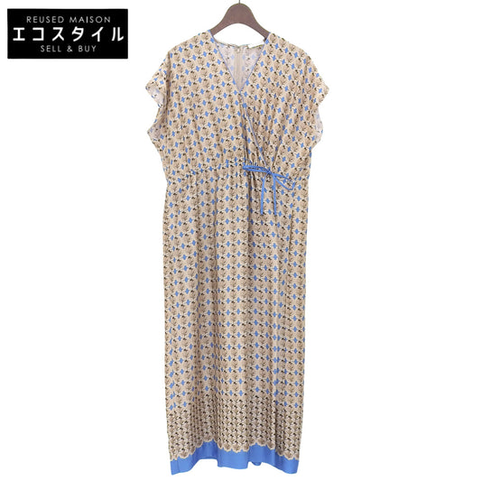 BALLSEY Beautiful Corticum Print Casual Dress for Women, Beige/Blue, Size 36
