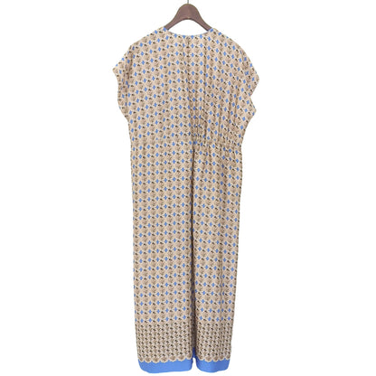 BALLSEY Beautiful Corticum Print Casual Dress for Women, Beige/Blue, Size 36