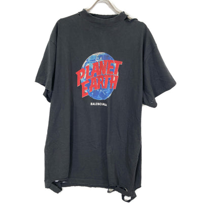 BALENCIAGA 787349 Planet Earth Distressed Oversized T-shirt Top