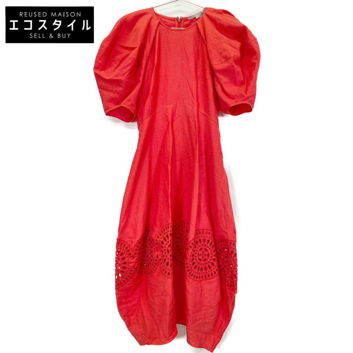 STELLA McCARTNEY ステラマッカートニー 6A0122 3BU304 レッド ブロデリーアングレーズパフスリーブドレス ワンピース