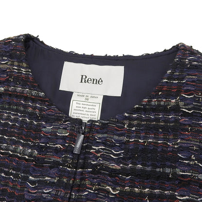 Rene ルネ 美品 マリアケント社ツイード ジップアップ ワンピース レディース ネイビー系 36 6436682 24AW ワンピース