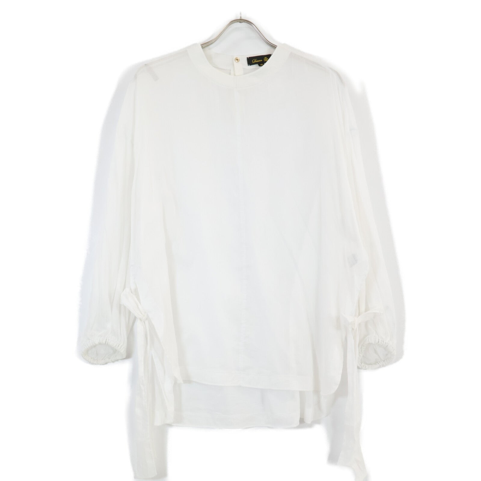 Sheer Pullover Blouse Shirt Top with Ribbon Design, Size 36, for Women
