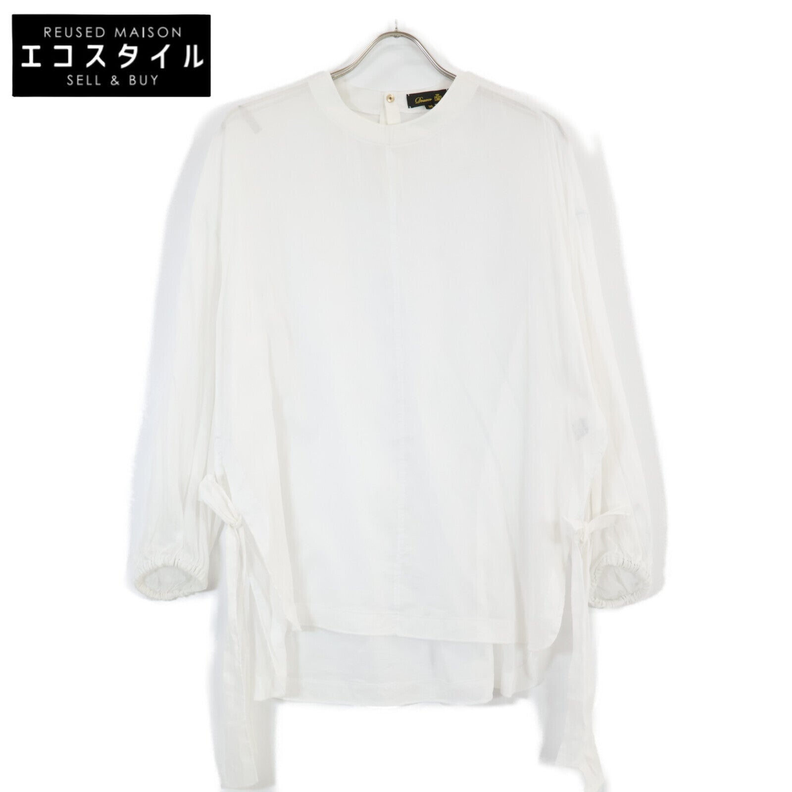 Sheer Pullover Blouse Shirt Top with Ribbon Design, Size 36, for Women