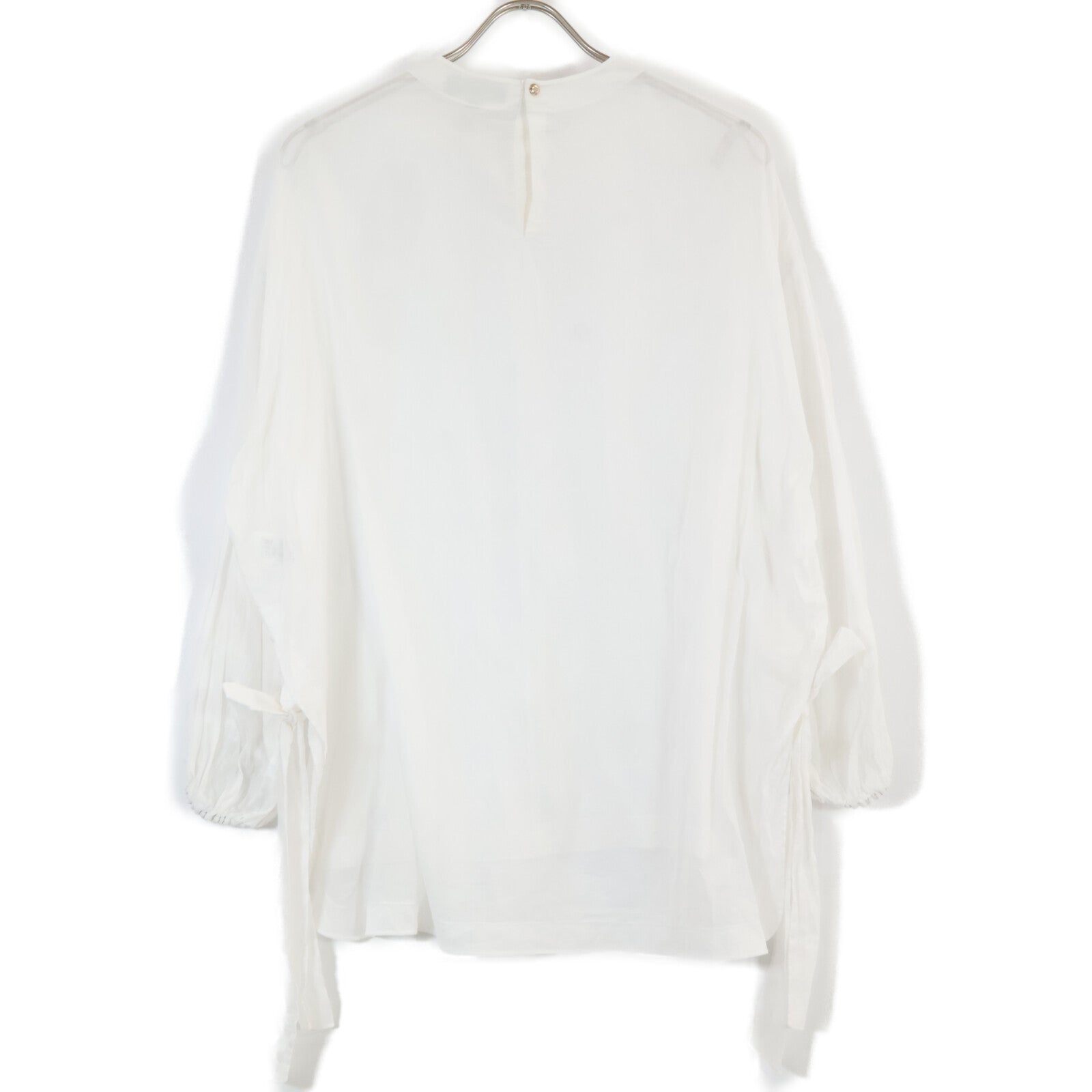 Sheer Pullover Blouse Shirt Top with Ribbon Design, Size 36, for Women