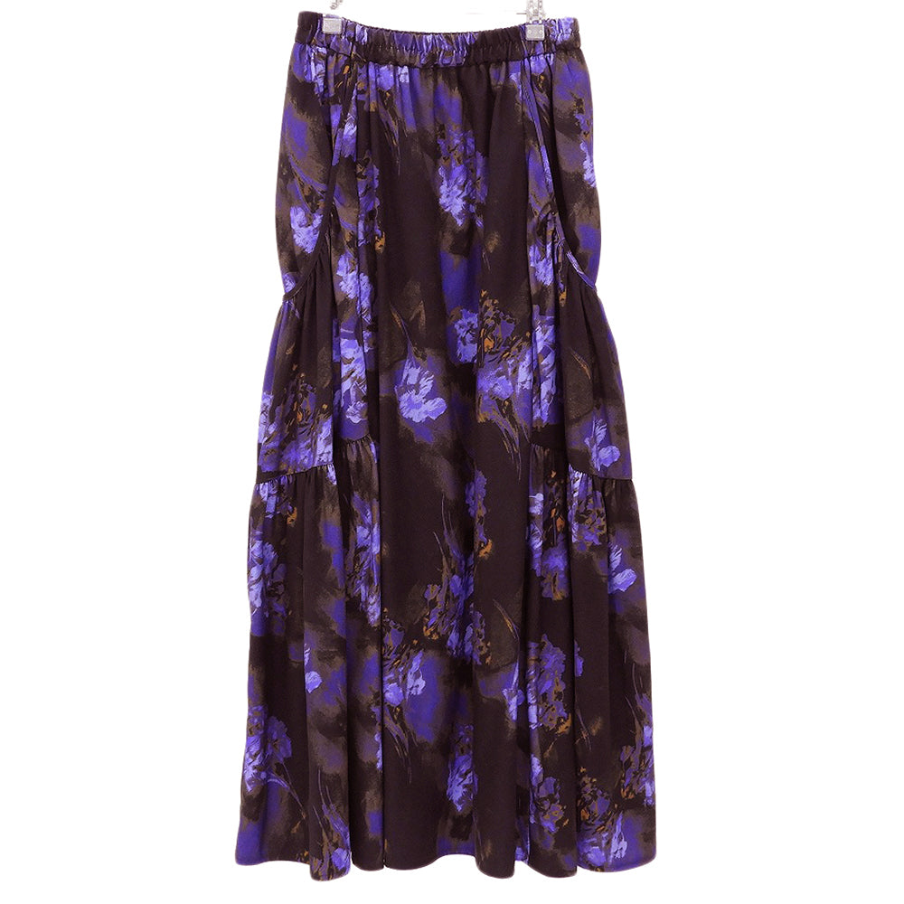 Tiered Pocket Gather Print Skirt for Women, Black, Purple, S, 66246991721, Skirt S, Women's, Like New