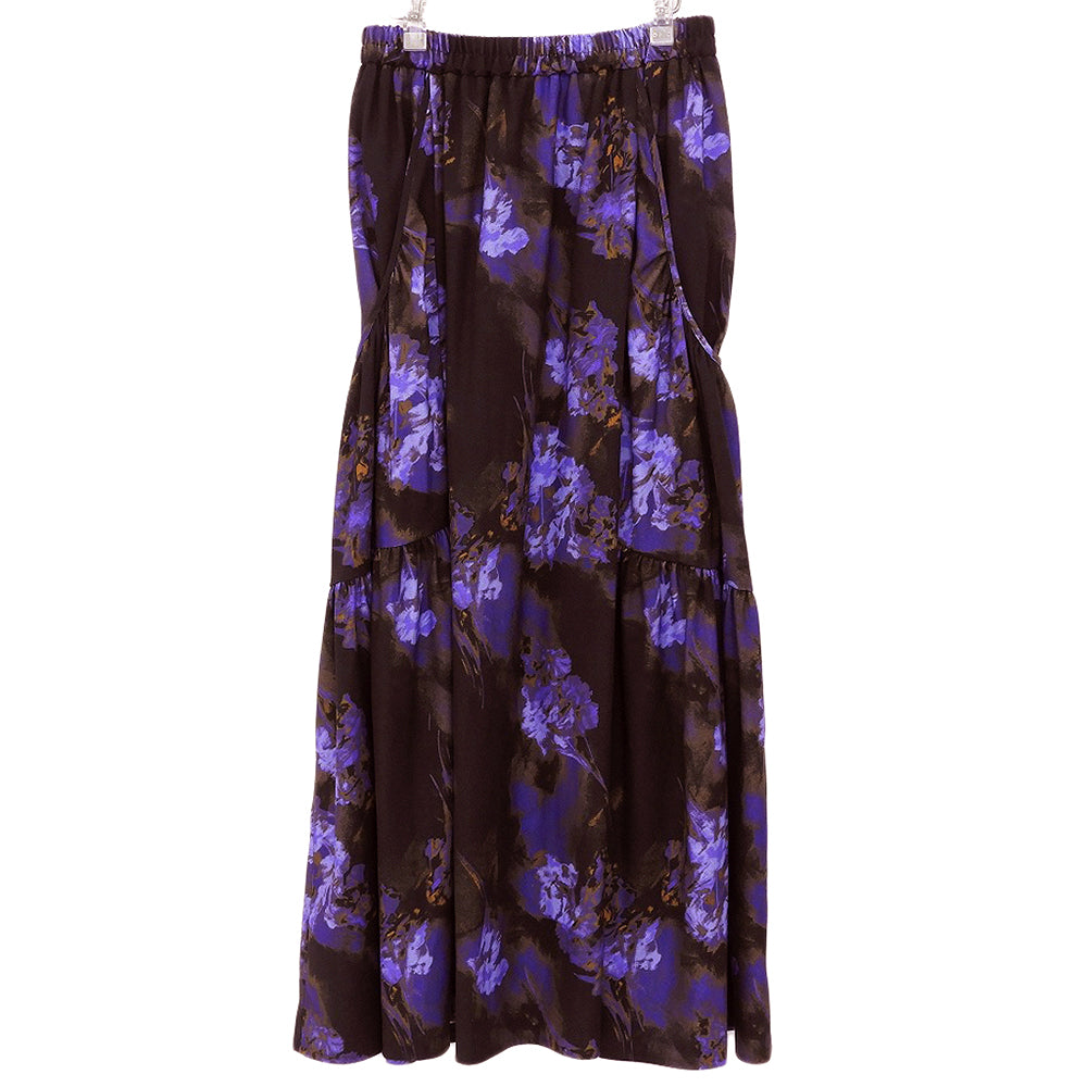 Tiered Pocket Gather Print Skirt for Women, Black, Purple, S, 66246991721, Skirt S, Women's, Like New