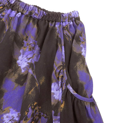 Tiered Pocket Gather Print Skirt for Women, Black, Purple, S, 66246991721, Skirt S, Women's, Like New