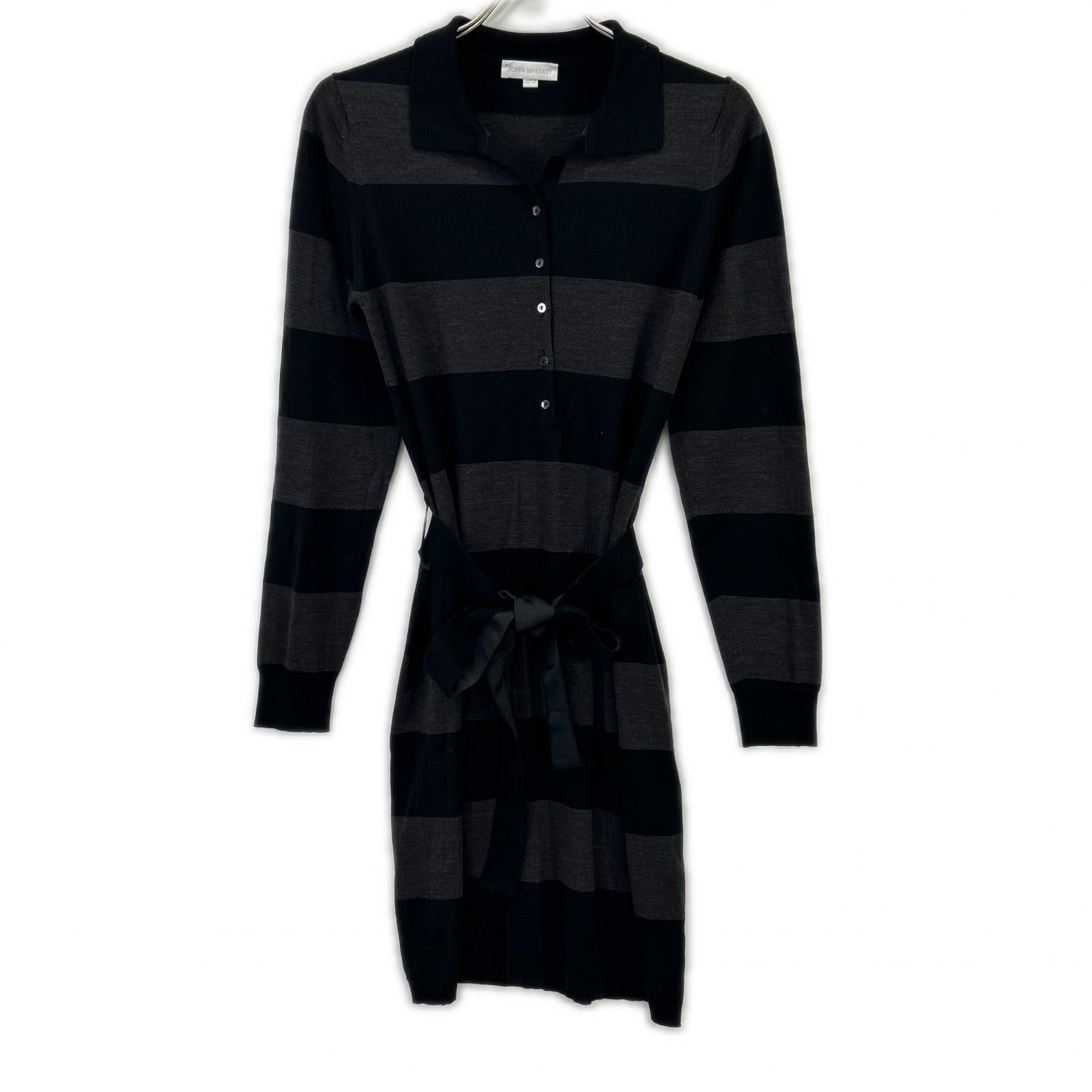 JOHN SMEDLEY ジョンスメドレー ブラック×グレーボーダー ウエストベルト ニットワンピース ワンピース