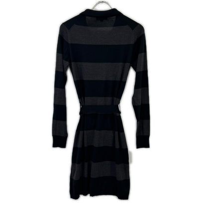 JOHN SMEDLEY John Smedley Black x Gray Border Waist Belt Knit Dress S