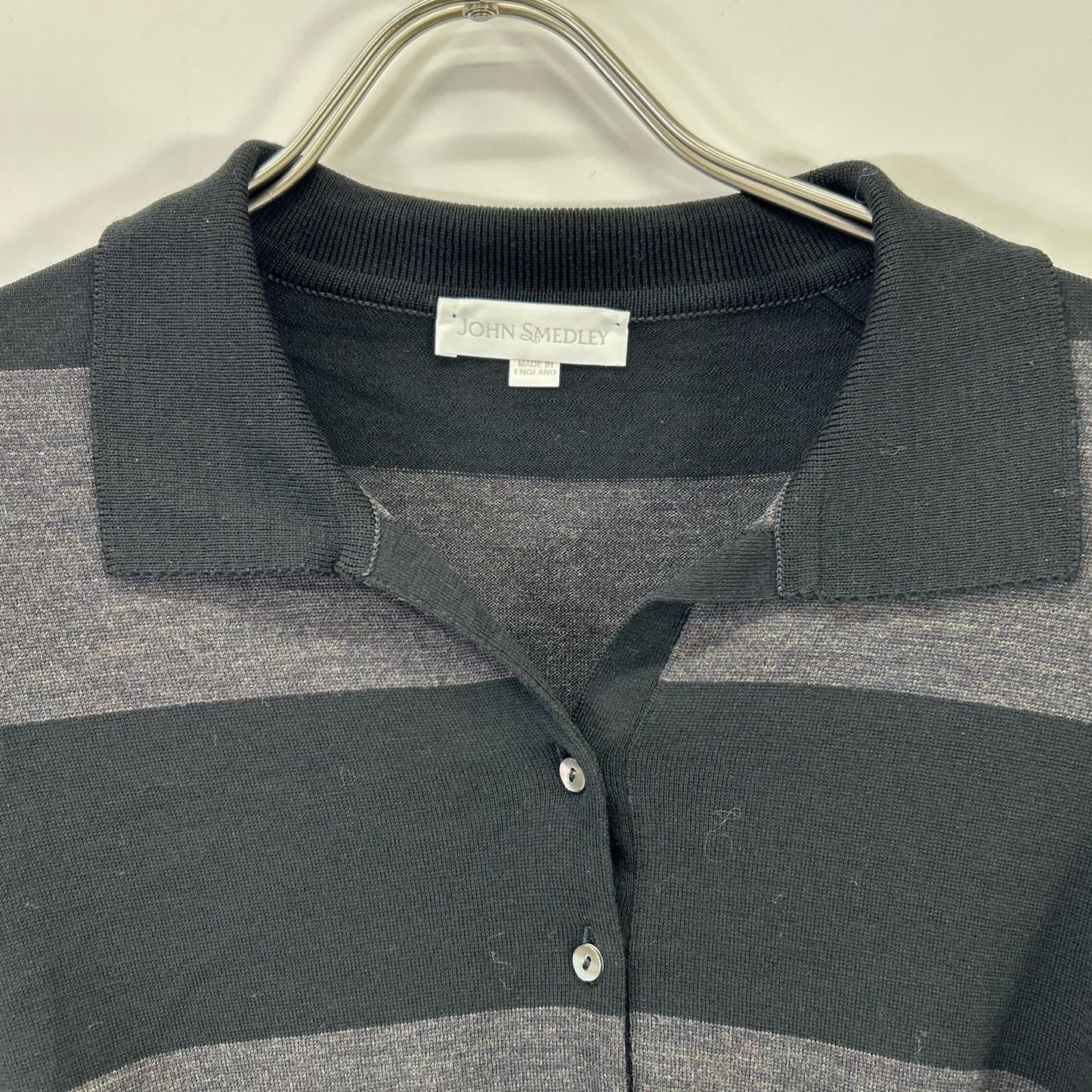 JOHN SMEDLEY John Smedley Black x Gray Border Waist Belt Knit Dress S