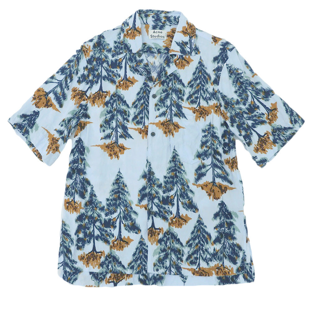 ACNE STUDIOS アクネ ストゥディオズ 19SS 美品 ツリー柄 オープンカラー 半袖シャツ トップス メンズ ライトブルー 44 トップス