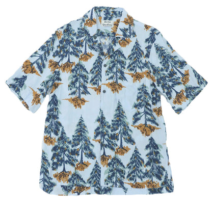 ACNE STUDIOS アクネ ストゥディオズ 19SS 美品 ツリー柄 オープンカラー 半袖シャツ トップス メンズ ライトブルー 44 トップス