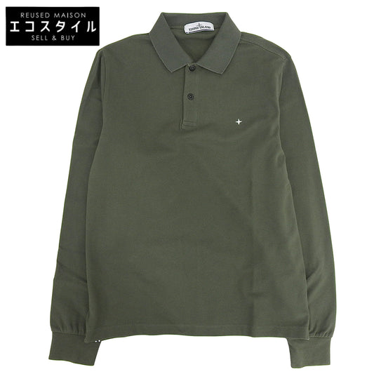 Cross Stitch Long Sleeve Polo Shirt Top Men's Green L
