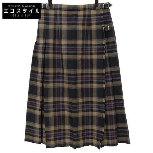 Plaid belted wrap skirt for women, brown x black F38 skirt, women's F38