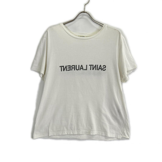 SAINT LAURENT PARIS サンローランパリ 正規代理店 ホワイト 63278Y37AW ロゴ 反転プリント クルーネック T シャツ トップス