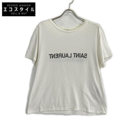 SAINT LAURENT PARIS サンローランパリ 正規代理店 ホワイト 63278Y37AW ロゴ 反転プリント クルーネック T シャツ トップス