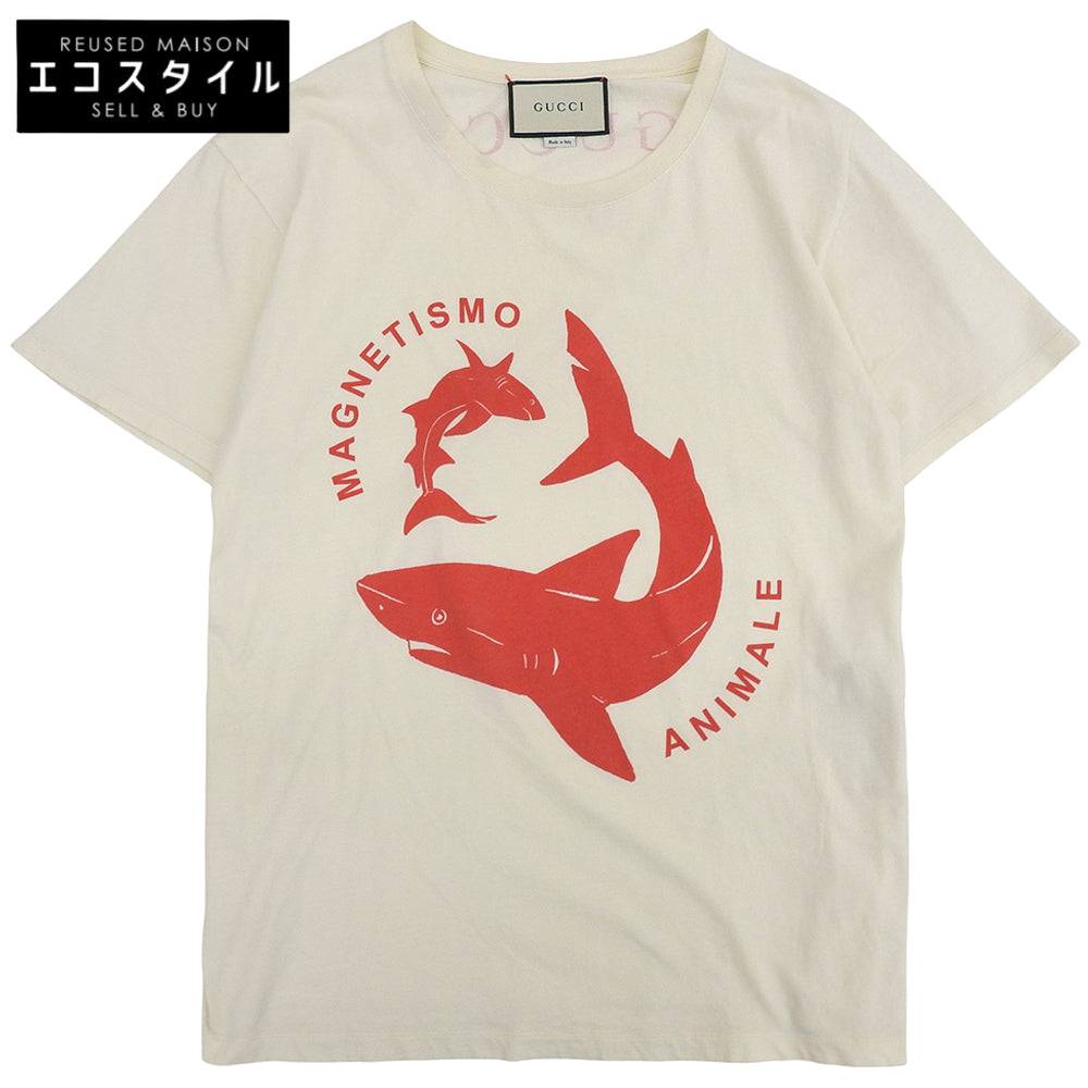 GUCCI Shark Print T-Shirt Top Men's Ivory 493117X3N86 XS Top