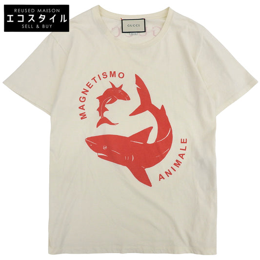 GUCCI Shark Print T-Shirt Top Men's Ivory 493117X3N86 XS Top
