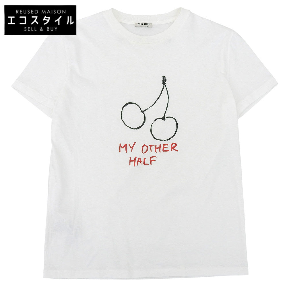 MIUMIU Cherry Short Sleeve T-shirt Top Women's White XS MJN170 19SS Top