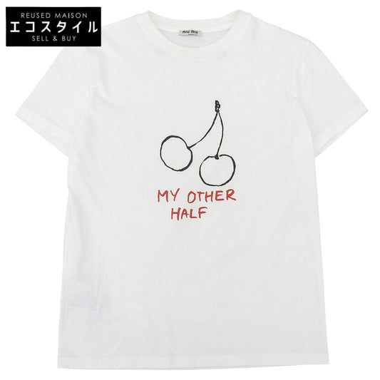 MIUMIU ミュウミュウ チェリー 半袖Tシャツ トップス レディース ホワイト XS MJN170 19年製 トップス