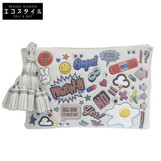Anya Hindmarch All Over Stickers Clutch Bag Second Bag Ladies White Second Bag Clutch Bag Excellent Condition