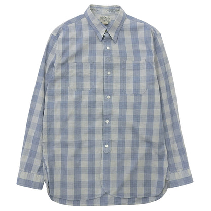 RRL ダブルアールエル 美品 コットン チェック柄 ダブルポケット ワークシャツ トップス メンズ ブルー×ライトグレー M トップス M