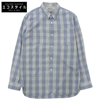 RRL ダブルアールエル 美品 コットン チェック柄 ダブルポケット ワークシャツ トップス メンズ ブルー×ライトグレー M トップス M