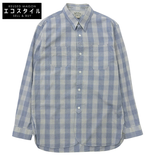 RRL ダブルアールエル 美品 コットン チェック柄 ダブルポケット ワークシャツ トップス メンズ ブルー×ライトグレー M トップス M