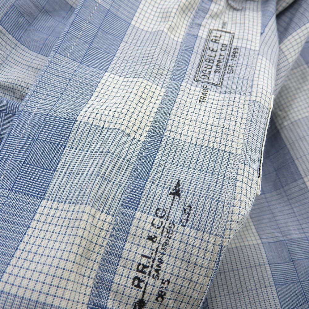 RRL ダブルアールエル 美品 コットン チェック柄 ダブルポケット ワークシャツ トップス メンズ ブルー×ライトグレー M トップス M