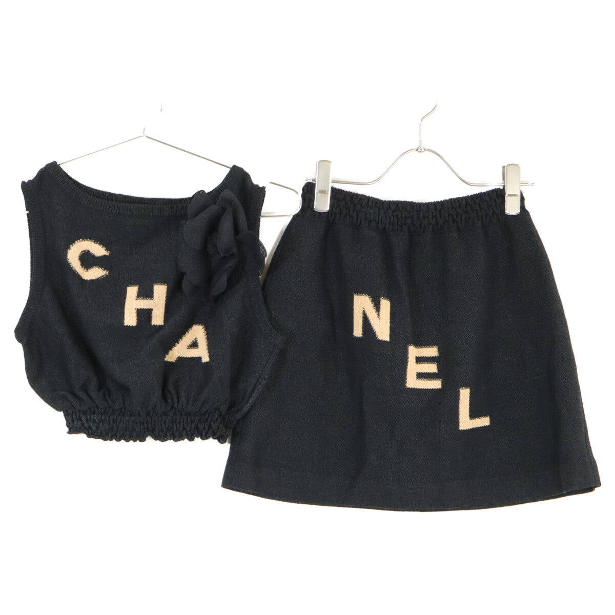 CHANEL 【Excellent/Domestic Regular】P61529K46806 Logo Knit Cropped Top/Skirt Suit Set-up