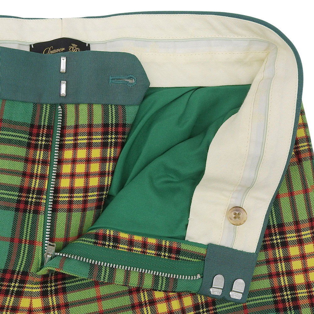 DRAWER ドゥロワー 美品 ウール タータンチェック テーパードパンツ ボトムス レディース グリーン 40 6514-236-0937 ボトムス 40