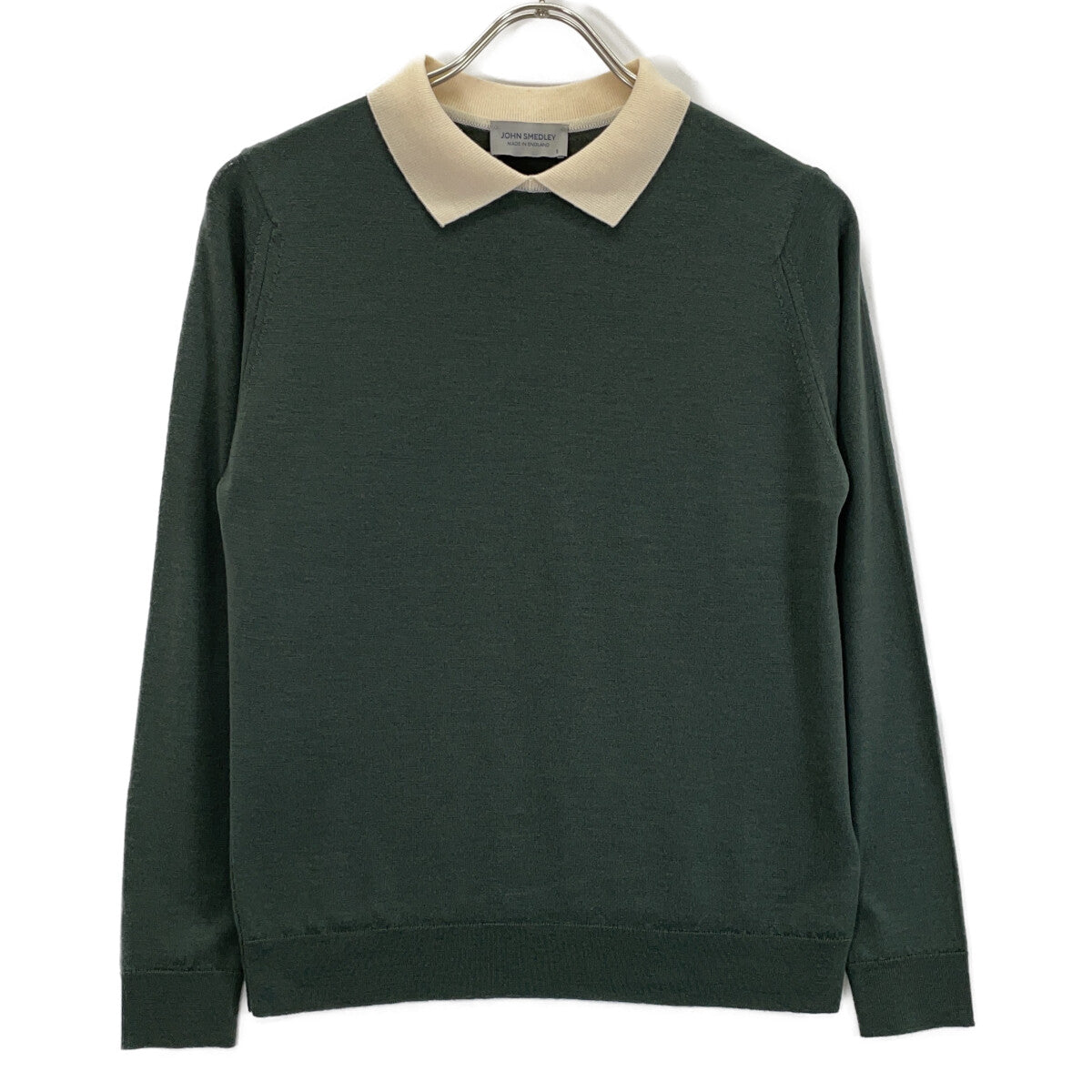 Wool Bicolor Cleric Knit Polo Shirt Top S Ladies
