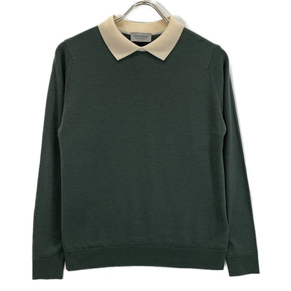 Wool Bicolor Cleric Knit Polo Shirt Top S Ladies