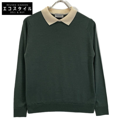 Wool Bicolor Cleric Knit Polo Shirt Top S Ladies
