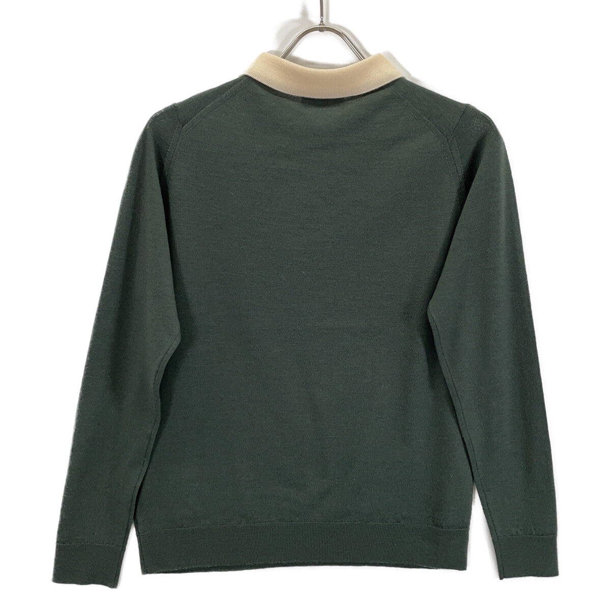 Wool Bicolor Cleric Knit Polo Shirt Top S Ladies