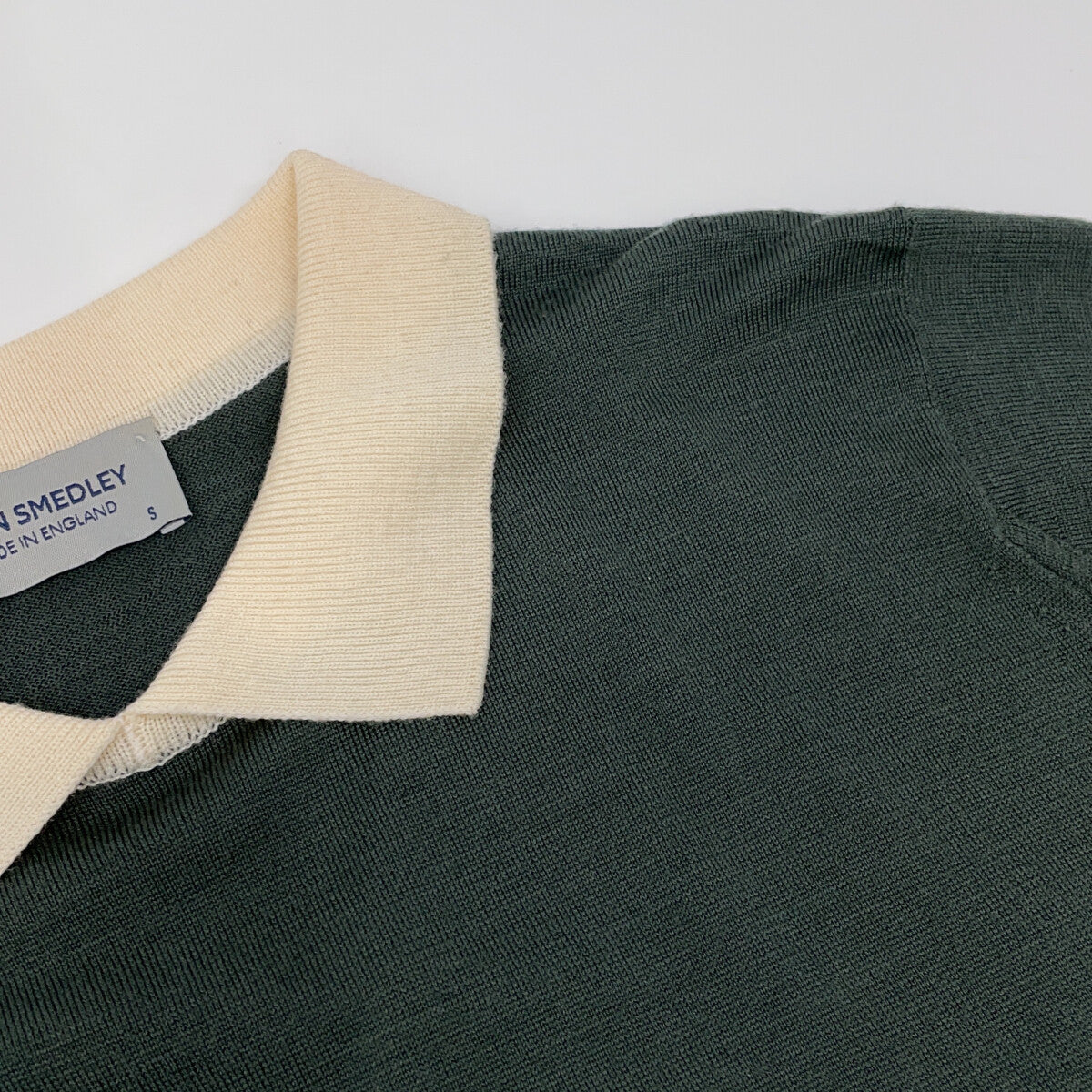 Wool Bicolor Cleric Knit Polo Shirt Top S Ladies
