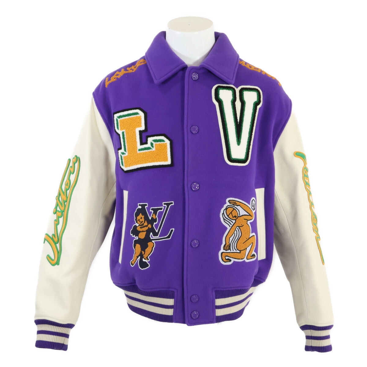 国内正品 HNL90EMJY Multi Patch Mixed Leather Varsity 棒球夹克 Virgil Abloh 夹克 50 男士