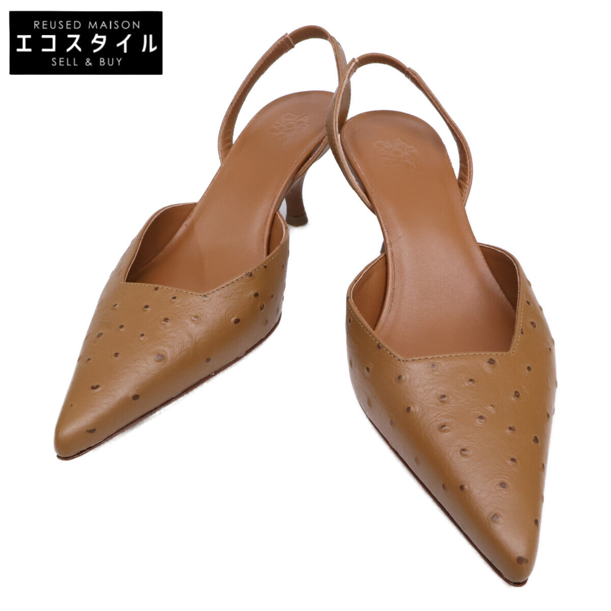 GIA BORGHINI 【Like New】Ostrich Pointed Toe Back-Strap Pumps Shoes