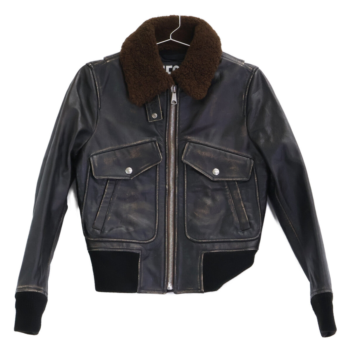 DIESEL Diesel L-TRACY sheepskin fur vintage-finished leather blouson jacket