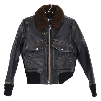 DIESEL Diesel L-TRACY sheepskin fur vintage-finished leather blouson jacket