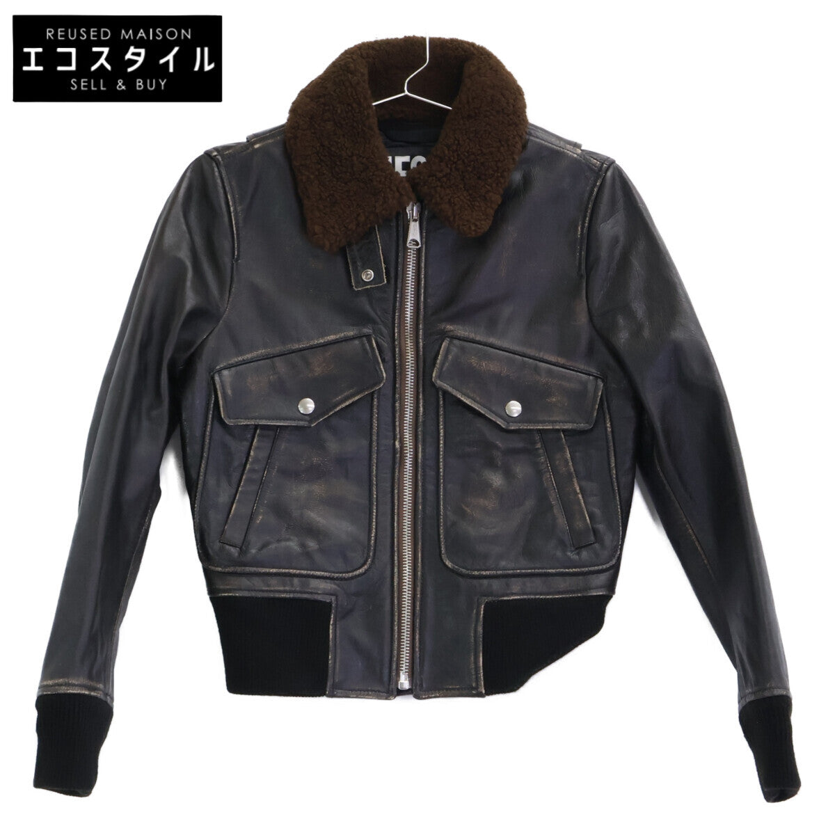 L-TRACY Sheep Fur Vintage-Processed Leather Blouson Jacket XS Ladies