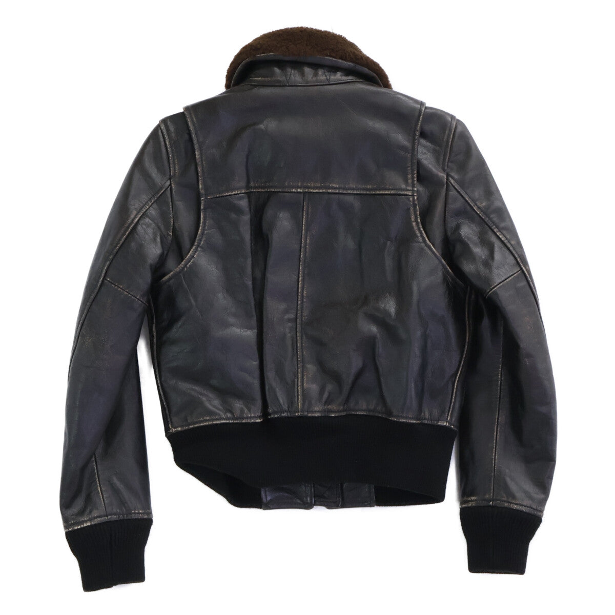 DIESEL Diesel L-TRACY sheepskin fur vintage-finished leather blouson jacket