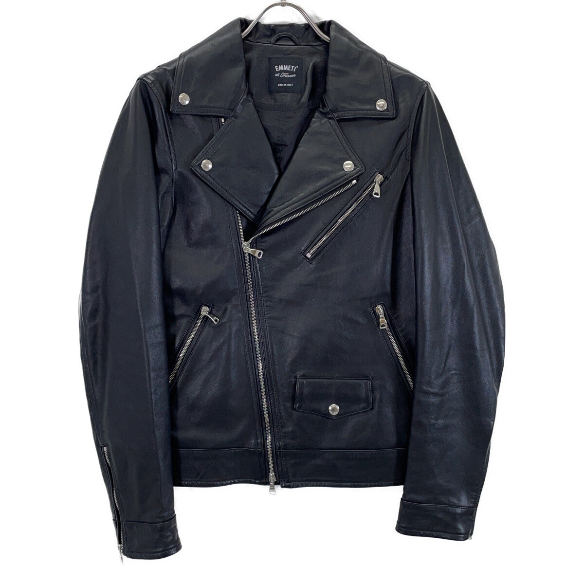 CORBY Corby Black Lambskin Double Riders Jacket 48 Men's