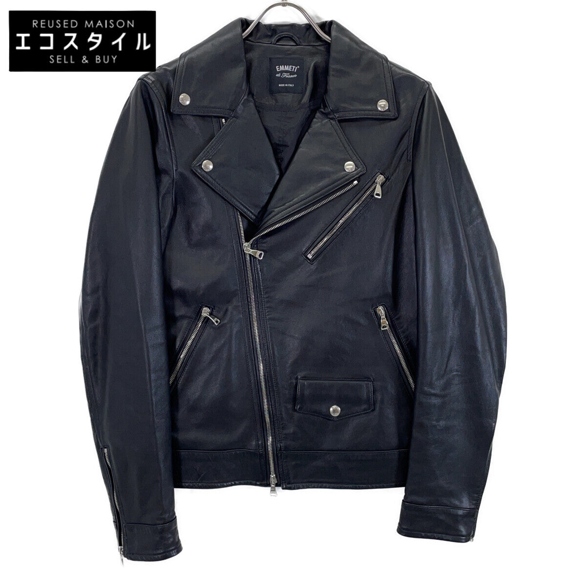 CORBY Corby Black Lambskin Double Riders Jacket 48 Men's