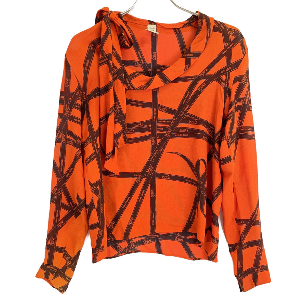 HERMES Margiela Era Bolduc Ribbon Silk Bow Tie Blouse Top