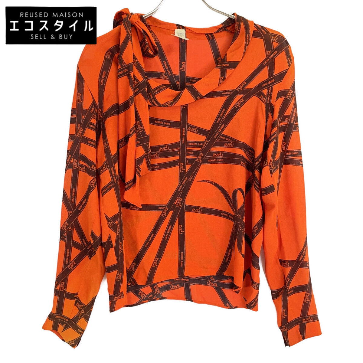 HERMES Margiela Era Bolduc Ribbon Silk Bow Tie Blouse Top