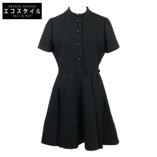 Christian Dior クリスチャンディオール 【美品/国内正規】421R66A1761 ウールｘコットン ベルト付 ブークレ ショートドレス ワンピース